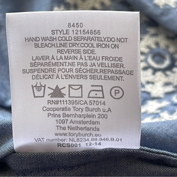 Tory Burch Embroidered Chambray Sleeveless Shift Dress Indigo Chambray Ivory, S - Picture 10 of 11